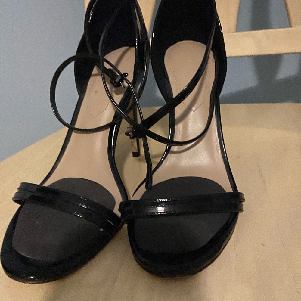 Aldo Glossy Black Strappy Heels